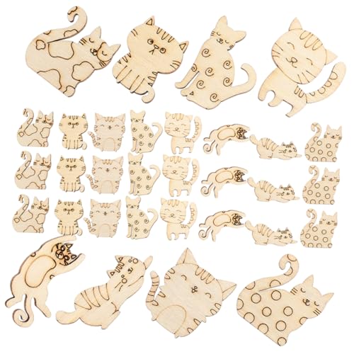 BESPORTBLE 50 Stück Holz Katzen DIY Bastelset Unbemalte Holzscheiben für Kreative Projekte für Bastelideen Geschenkanhänger und Dekorationen von BESPORTBLE