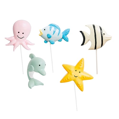 BESPORTBLE 5Stücke Cartoon Design Kuchen Topper Für Partys Unterwasserwelt Dekoration Cupcake Insert Karten Mit Fisch Und Seestern Für Geburtstagsfeiern Und Desserts von BESPORTBLE