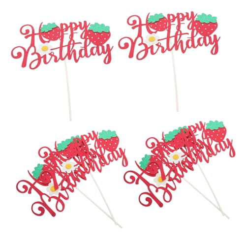 BESPORTBLE 6 Stück Erdbeerkuchendekoration Party-Kuchen-Topper -Mädchen-Kuchen-Deckel Cake Toper hölzerne Kuchenpicks Erdbeerpartydekor Tortenaufsatz mit Blumen Papier rot von BESPORTBLE