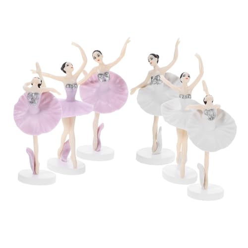 BESPORTBLE 6 Stück Teiliges Ballerina Tortendeko aus Kunststoff mit Sockel Wiederverwendbare Niedliche Ballettmädchen Figuren Rosa und Weiß Geburtstags und Partydekoration für Kuchen und von BESPORTBLE