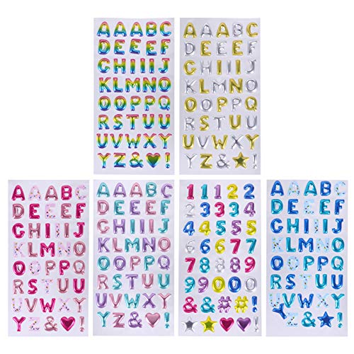 BESPORTBLE 6Blätter Glitzer Buchstabenaufkleber und Zahlenaufkleber Alphabet Sticker für Kreative Bastelprojekte und Dekoration Einfach zu Schälen von BESPORTBLE