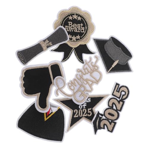 BESPORTBLE 8 Stück Teiliges Schwarze und Goldene Aufnäher zum Aufbügeln für Abschluss Bestickte Applikationen für Jacken Jeans Hüte und Taschen für Diy Projekte und Persönliche Gestaltung von BESPORTBLE