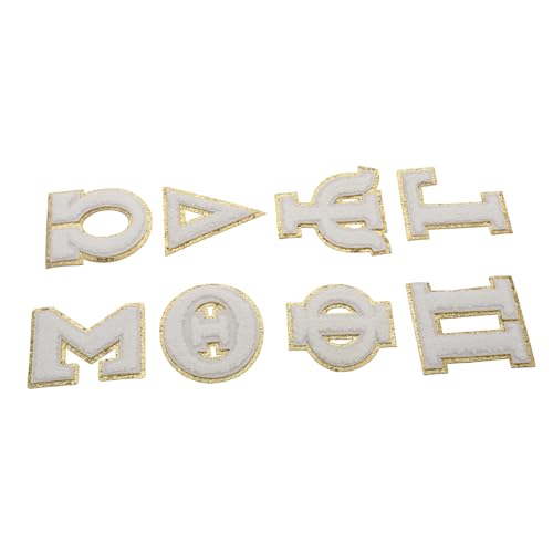 BESPORTBLE 8 Stück Weiße Chenille Buchstaben Patches mit Goldener Verzierung zum Aufbügeln für Jacken Hemden Rucksäcke Jeans und Bastelprojekte von BESPORTBLE