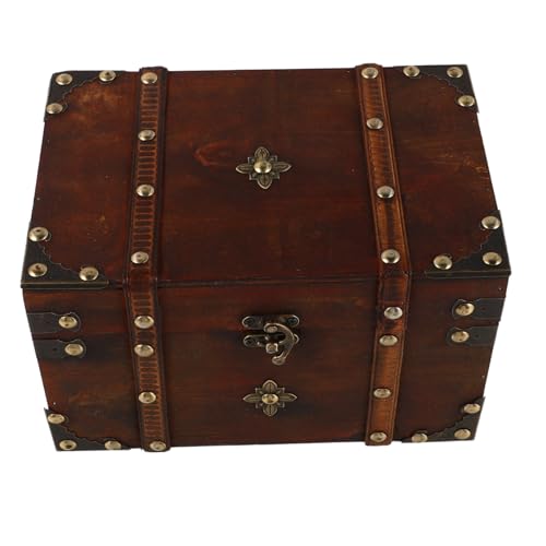 BESPORTBLE Abschließbare Schmuckschatulle Holz: Aufbewahrungs-organizer Im Vintage-stil, Schatztruhe Holz Für Schmuckstücke Und Andenken, Heimdekoration von BESPORTBLE