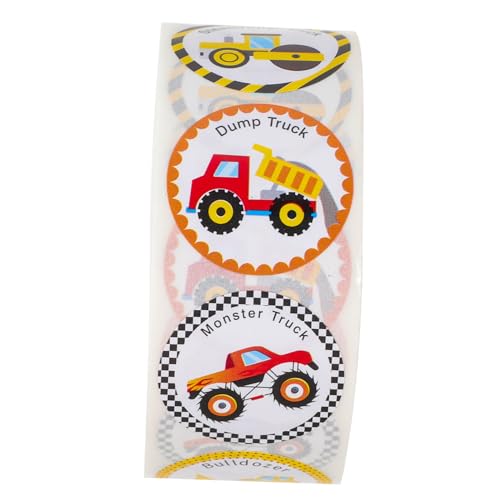 BESPORTBLE Aufkleber Baufahrzeuge Belohnungssticker mit Farbenfrohen Cartoon LKW Motiven Runde Sticker für Schule Kindergarten und Belohnungssysteme von BESPORTBLE