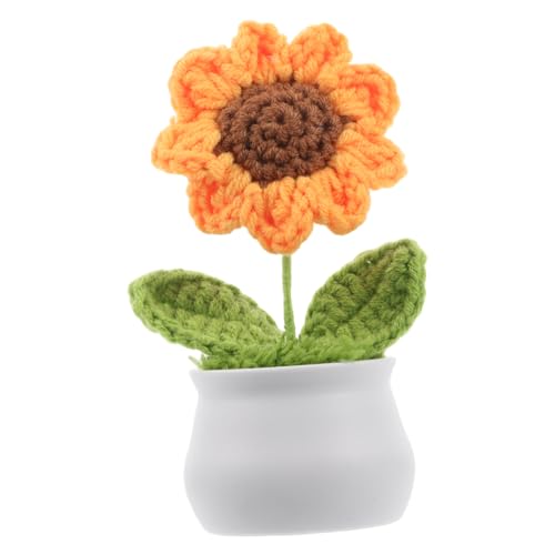 BESPORTBLE Handgemachte Sonnenblume Bonsai Gehäkelte Kunstpflanze Im Topf Niedliche Deko Für Zuhause Büro Und Schlafzimmer Kunstblumen Für Stilvolle Tischdekoration von BESPORTBLE