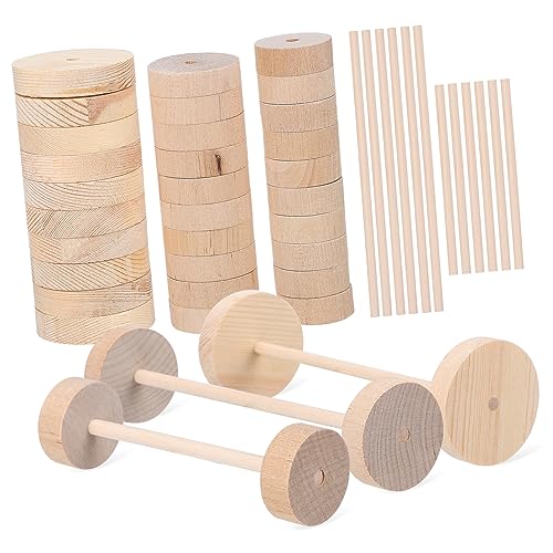 BESPORTBLE Holzrad und Holzstäbe Set Unlackierte Holzräder mit Holzstäben und Stäben für DIY Bastelprojekte und Malerei von BESPORTBLE