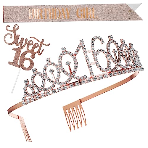 BESPORTBLE Jahre Roségold Geburtstagsdekoration Set mit Strass Krone Kuchen Topper und Schulterband Party Zubehör für Damen Geburtstagsfeier BESPORTBLE Jahre Roségold Geburtstagsdekoration Set mit Strass Krone Kuchen Topper und Schulterband Party Zubehör für Damen Geburtstagsfeier von BESPORTBLE