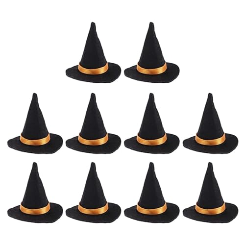 BESPORTBLE Mini Hexenhut Filz Weinflaschenabdeckung, 10 Stück, Schwarz, Halloween Tischdekoration, Partyzubehör, 8,5 x 6,5 cm mini felt witch hat witches hats decor von BESPORTBLE
