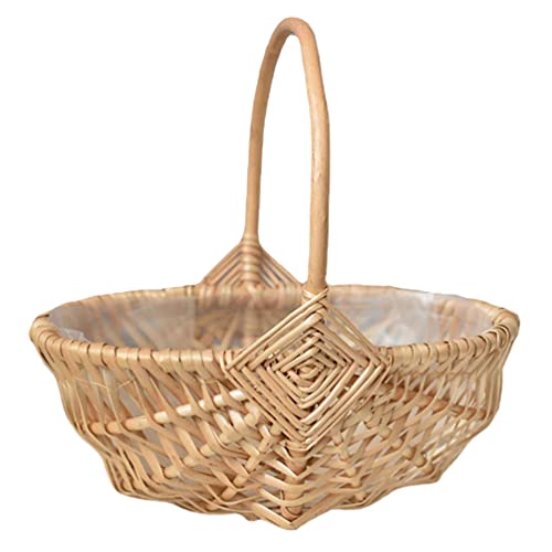 BESPORTBLE Rattan Blumenkorb Weidenkorb Geflochtener Korb mit Henkel Pflanzkorb Blumenmädchen Körbchen Obstkorb Blumentopf Streukorb Picknickkorb für Hochzeit Tischdeko Landhaus Shabby Chic Deko von BESPORTBLE
