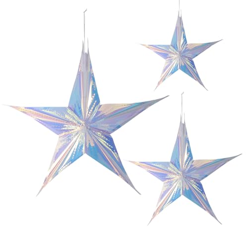 BESPORTBLE Schillernde Stern-Hängedekorationen – Weihnachts-Deckendekoration – 3 Stück Foliensterne für Geburtstag, Hochzeit, Party, 30,5 cm, 40,6 cm, 61 cm BESPORTBLE Schillernde Stern-Hängedekorationen – Weihnachts-Deckendekoration – 3 Stück Foliensterne für Geburtstag, Hochzeit, Party, 30,5 cm, 40,6 cm, 61 cm von BESPORTBLE