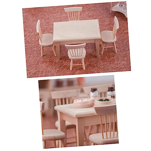 BESPORTBLE Teiliges Miniatur Holz Möbel Set mit Schreibtisch und Stühlen Puppenhaus Zubehör Kleine Holzfiguren Stabile Dekoration für DIY und Fotorequisiten von BESPORTBLE