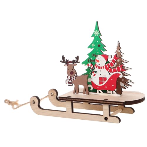 BESPORTBLE Weihnachtsdeko Holzschlitten Ornamente Miniatur Schneemann Rentier Tischdekoration DIY Holzfigur für Festliche Fenster und Charmante Weihnachtsbaumhänger von BESPORTBLE