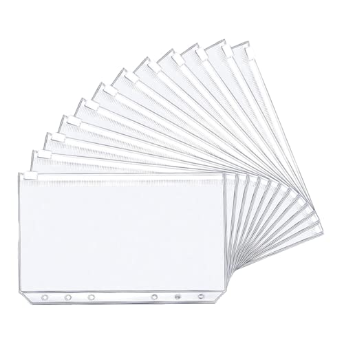 A6 Binder Taschen,15 Stück Klar Budget Geldumschläge mit Reißverschluss,Geld Budget Umschläge für Ringbuchordner,6 Löcher Budget Binder für Notizbuch,Budget Planner Zubehör,Ringordner Bindertaschen von BESSIKON