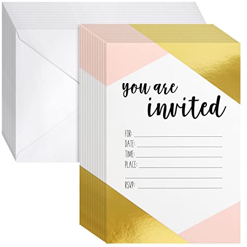 Best Paper Greetings Einladungskarten Zum Ausfüllen (Set, 36 Stück) - Vordruck auf Englisch, Briefumschläge Inklusive - Perfekt für Kindergeburtstag und Kinderpartys - Gold/Rosa, 10,2 x 15,2 cm von BEST PAPER GREETINGS