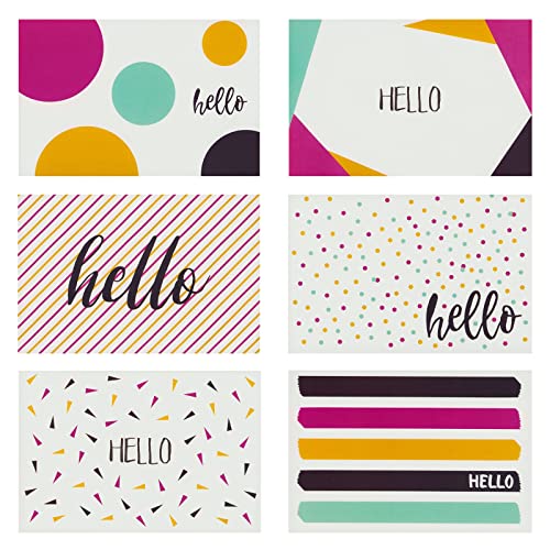 Best Paper Greetings Grußkarten für Diverse Anlässe Hello (Set, 48 Stück) - Klappkarten, Innen Blanko, 6 Verschiedene Motive mit Hello-Aufschrift, Umschläge enthalten, 10,2 x 15,2 cm von BEST PAPER GREETINGS