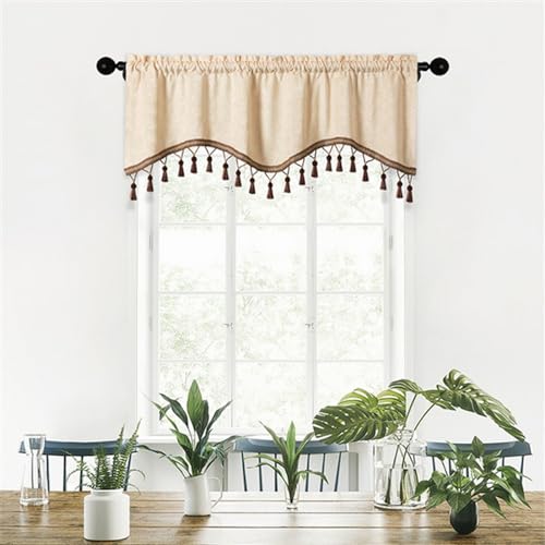 BESTORI Scheibengardine Blickdicht Bistrogardine Verdunkelung Fensterschal Kurzgardine Kurze Gardine für Küche Wohnzimmer Landhaus Beige, 150 x 40 cm(B x H) von BESTORI