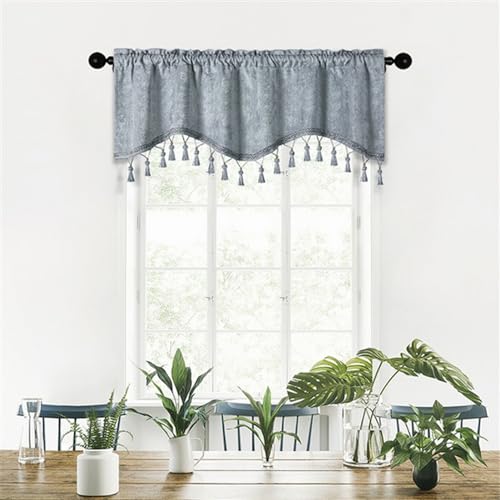 BESTORI Scheibengardine Blickdicht Bistrogardine Verdunkelung Fensterschal Kurzgardine Kurze Gardine für Küche Wohnzimmer Landhaus Grau, 150 x 40 cm(B x H) von BESTORI