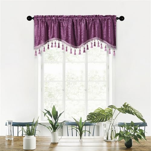 BESTORI Scheibengardine Blickdicht Bistrogardine Verdunkelung Fensterschal Kurzgardine Kurze Gardine für Küche Wohnzimmer Landhaus Lila, 150 x 45 cm(B x H) von BESTORI