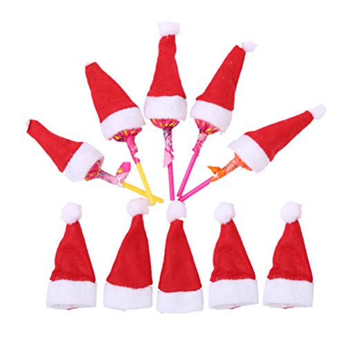 BESTOYARD 10 Stücke Lollipop-Hut Lollipop-Mütze Lutscher Hüte Mini Weihnachtsmütze Weihnachtshut Süßigkeiten Hut Weihnachtsdekoration von BESTOYARD