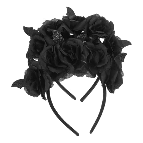 BESTOYARD 2 Stück Halloween Haarreif Leichtes Bequemes Stirnband mit Schwarzen Fledermaus und Blumen Design für Erwachsene Halloween Party Karneval und Cosplay Accessoire von BESTOYARD