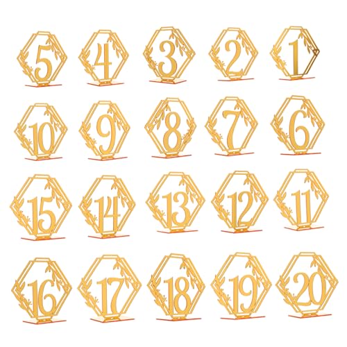 BESTOYARD 20 Stück Tischkarte Reservierte Tischschilder Zahlen Tischfotohalter Dekorationen Ort hochzeitsdeko wedding decoration Empfangstischnummern elegante Tischnummerkarten Acryl Golden von BESTOYARD