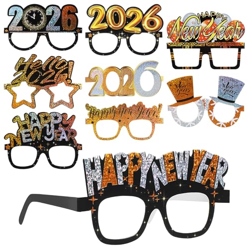 BESTOYARD 2026 Frohes Neues Jahr Brillen: Jahr Des Pferdes Brillen Silvester Partygeschenk für 2026 Glitzernde Feiertagsbrillen Dekorationen von BESTOYARD
