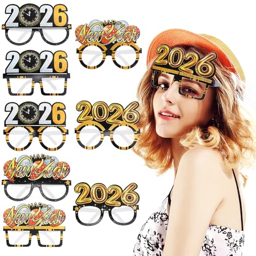 BESTOYARD 2026 Happy New Year-brillen – 9er-pack, Silvester-partygeschenke, Papierzubehör, Urlaubsbrillen, Sonnenbrillen, Fotoautomaten-requisiten, Geschenke von BESTOYARD