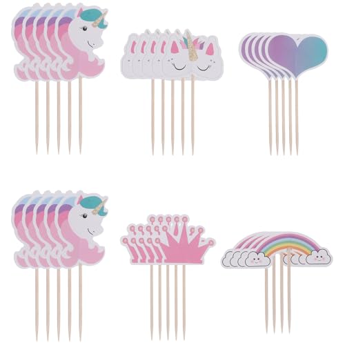 BESTOYARD 24 stücke Einhorn Cupcake Picks Geburtstag Regenbogen Kuchen Topper Cocktail Dekoration Sticks Birthday Party Supplies von BESTOYARD