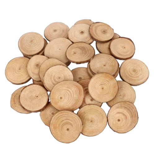 Bestoyard 30 Stück Holzscheiben rund Holzscheiben Kreise für Handwerk DIY Hochzeit Tafelaufsatz 4–5 cm von BESTOYARD