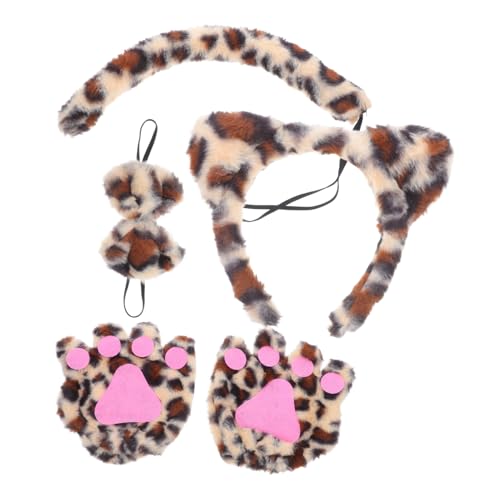 BESTOYARD 4 Stück Leoparden Kostüm Set für Teiliges Cosplay Set mit Fliege und Handschuhen aus Weichem Plüsch für Halloween Karneval und Tierkostümpartys von BESTOYARD