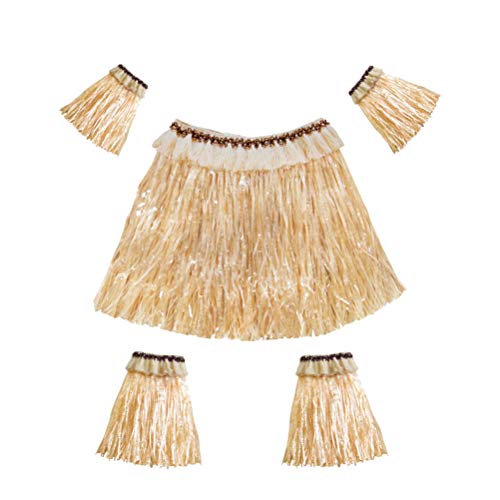 5stücke Hawaiianisches Bastrock-set Für Erwachsene Mit Armbändern Und Beinstulpen Kostümzubehör Für Luau Und Strandpartys Strohfarbe von BESTOYARD
