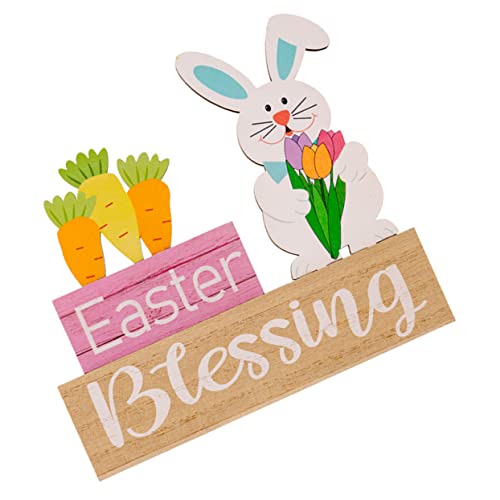 BESTOYARD Easter Wooden Table Sign Charmante Ostern Tischdekoration Aus Holz Für Dining Table Und Festliche Osterfeier Verschönerung Entzückendes Design Mit Hasen Und Blumen von BESTOYARD