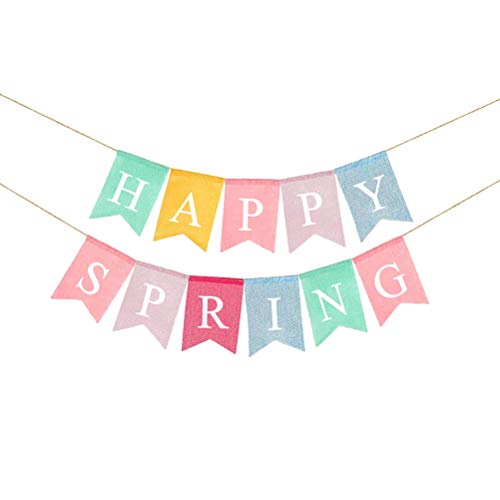 BESTOYARD "Happy Spring Frühling Bunting Banner Buchstaben Leinen Girlande Kinder Party Deko von BESTOYARD