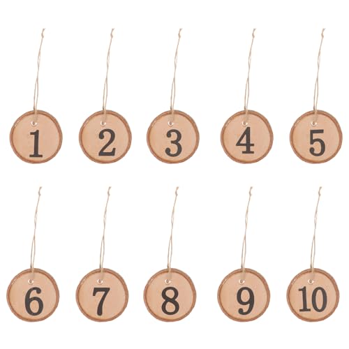 BESTOYARD Holzscheiben mit Nummern von 1 bis 10, zum Aufhängen, als Tischnummern für Hochzeiten, Hochzeitsdekoration, 10 Stück von BESTOYARD
