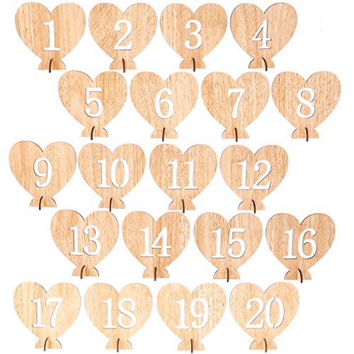BESTOYARD Tischdekoration, Holz, Herz, Tischnummer aus Holz, 1 bis 20 Deko, Tisch Hochzeit Vintage von BESTOYARD