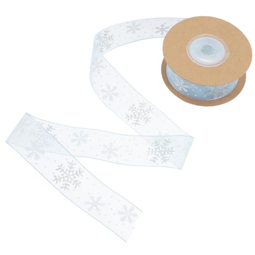 BESTYASH 1 Rolle Silberes Schneeflockenband Geschenkband Verpackungsband für Winterbänder Partyverpackungsband Schneeflockenbänder Organzaband mit Schneeflocken Chiffon Himmelblau von BESTYASH
