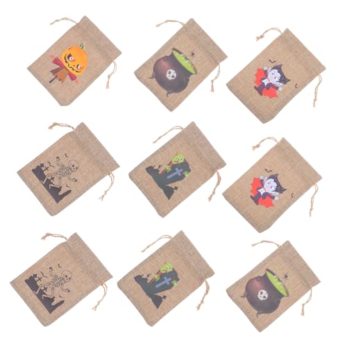 BESTYASH 10 Stück Halloween-Süßigkeitsbeutel Halloween-Leckereitaschen mit Kordelzug Party behandeln Taschen Sackleinen mit Kordelzug Schmuckbeutel Goody Bags Bettwäsche aus Baumwolle von BESTYASH