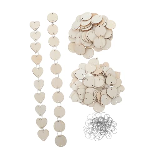 BESTYASH 100 Stück Teiliges Holzscheiben und Herzförmige Holzanhänger mit Vorgebohrten Löchern Blanko Holzherzen zum Basteln Bemalen und Brandmalen Vielseitig für DIY Dekoration und von BESTYASH