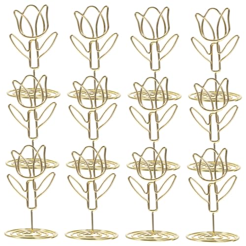 BESTYASH 10Stücke Tulpenform Tischkartenhalter Foto Clip Für Hochzeiten Und Veranstaltungen Kartenhalter Für Restaurant Tischdekoration Goldfarben von BESTYASH