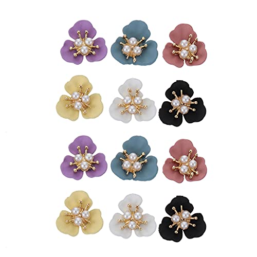 BESTYASH 12 Stück DIY Nagelkunst Dekorationen Blumen Perlen Design für Maniküre Schmuck Nail Charms Blau Gelb Rosé von BESTYASH