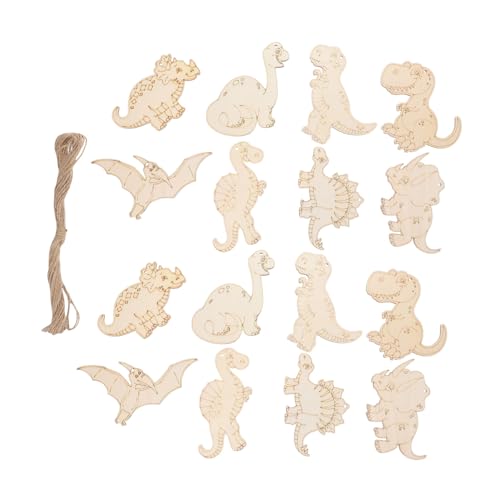 BESTYASH 16 Stück Teiliges Holz dinosaurier bastelset aus Nachhaltigem Holz Niedliche DIY anhänger zum Bemalen und Dekorieren Kleine Holzfiguren für Kreative Handwerksprojekte und von BESTYASH