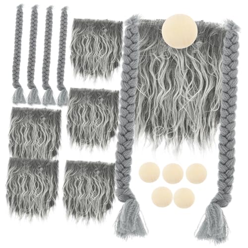 BESTYASH 1satz GNOME Beard Zubehörset Pre-Cut Kunstfell Schnurrbart Für -Zwerge Frostgrau Mit Holzperlen Für Festliche Dekorationen Und Handwerksprojekte von BESTYASH