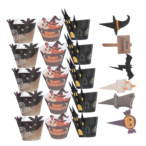 BESTYASH 2sätze Kürbis-kuchendekorationen Gruselige Kuchendekorationen Totenkopf-muffinförmchen Papier-muffinförmchen Halloween-cupcake-topper Halloween-backförmchen Kuchendekorationen von BESTYASH
