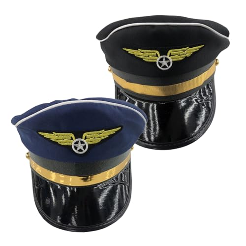 BESTYASH 2 Stück Cosplay Flugmütze für Partys Bühnenaufführungen und Kostüme Verstellbare Kappe in Schwarz und Marineblau für Erwachsene von BESTYASH
