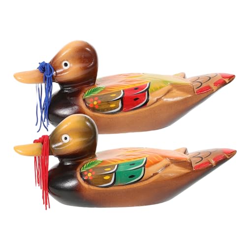BESTYASH 2 Stück Mandarinen Enten Holzfiguren Handbemalt Mandarinen Enten Statue Hochzeit Jahrestag Geschenk Dekoration Lebensecht Langlebig Natürliche Holzdeko für Zuhause und Büro von BESTYASH