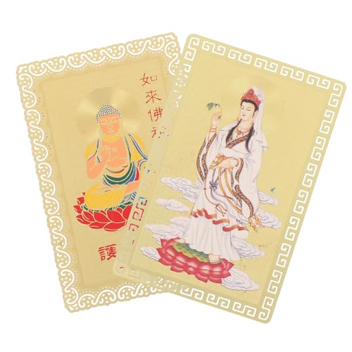 BESTYASH 2 Stück Teiliges Metall Amulettkarten mit Goldener Amitabha Guanyin Buddha Langlebige Dekorative Glückskarten Tragbar und Rostfrei als Chinesisches Neujahrs Glücksbringer von BESTYASH