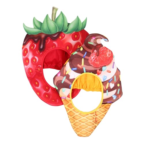 BESTYASH 2 Stück Teiliges Plüschkostüm Mütze Erdbeere und Eiscreme Lustige Weiche Kopfbedeckungen als Party-accessoires für Halloween Karneval Fotospaß Erwachsene von BESTYASH