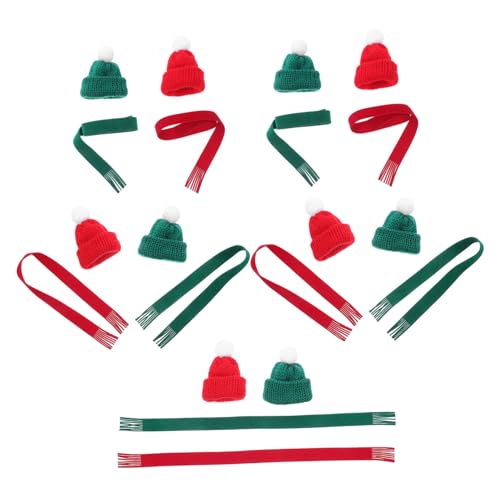 BESTYASH 20 Stück Teiliges Mini Weihnachtsmützen Set mit Kleinen Strickschals Leichte Rote und Grüne Mini Hauben für DIY Bastelprojekte Flaschenverschlüsse Puppen und Weihnachtsdeko von BESTYASH