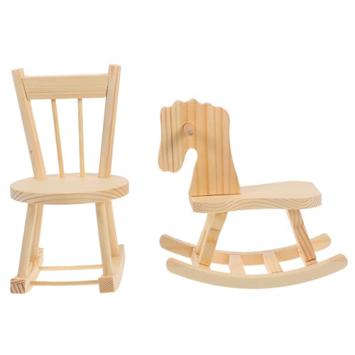 BESTYASH 2Stücke Mini Schaukelstühle und Schaukelpferd aus Holz Realistische Puppenhausmöbel für Kinderzimmerdekoration und Kreatives DIY Bastelset und Manuelle von BESTYASH